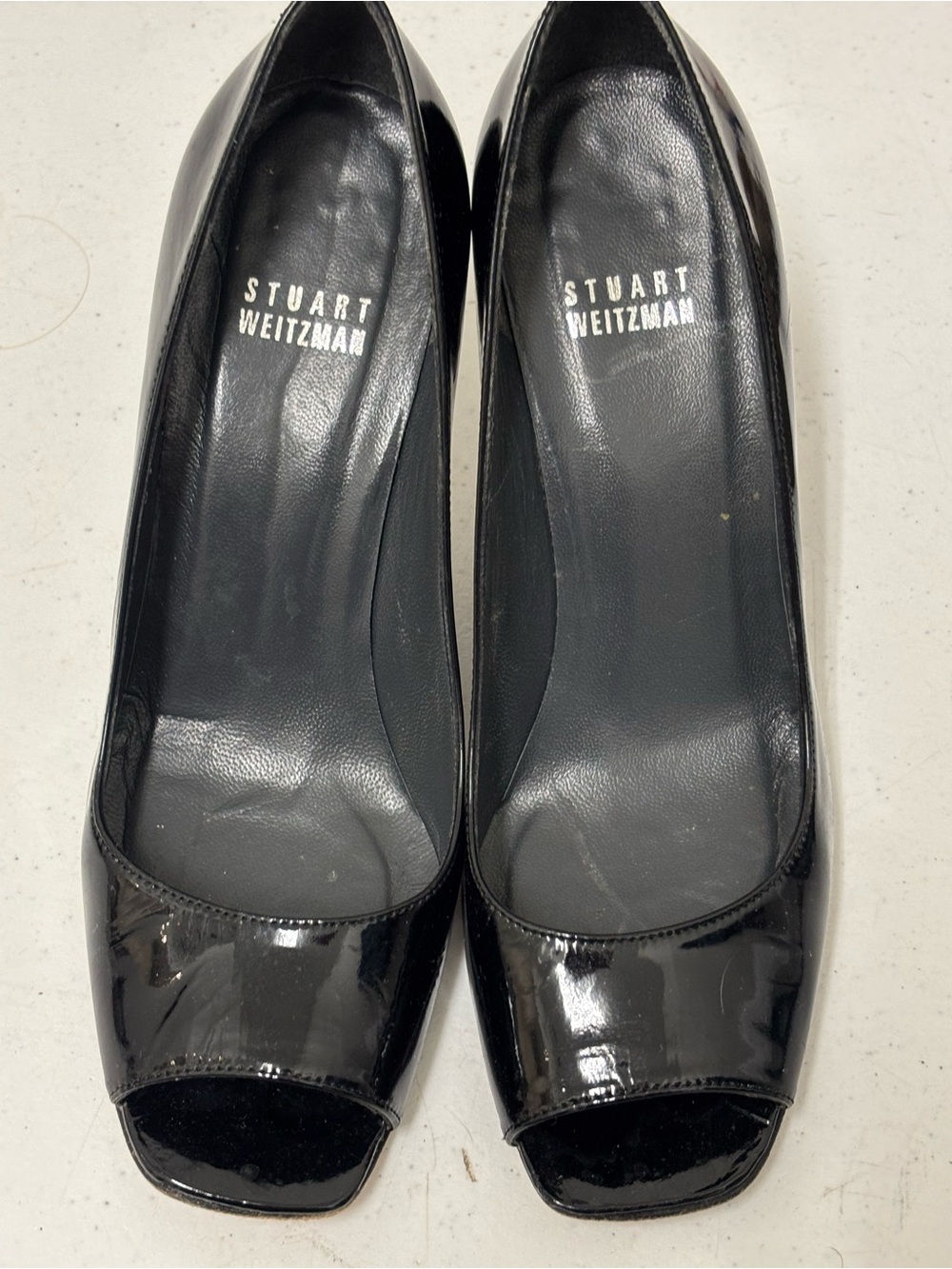 Stuart Weitzman Black Patent Peep-Toe Pumps